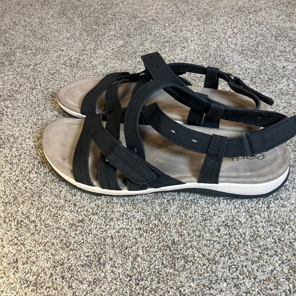 Earth Origins Womens Black Multi Strap Comfort Sandals 10M Hook Loop Adjustable - Picture 3 of 8